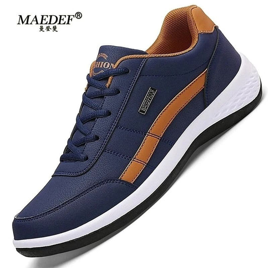 Mens Waterproof Leather Lace Up Casual Sneakers Comfortable Vulcanized Everyday Walking Shoes
