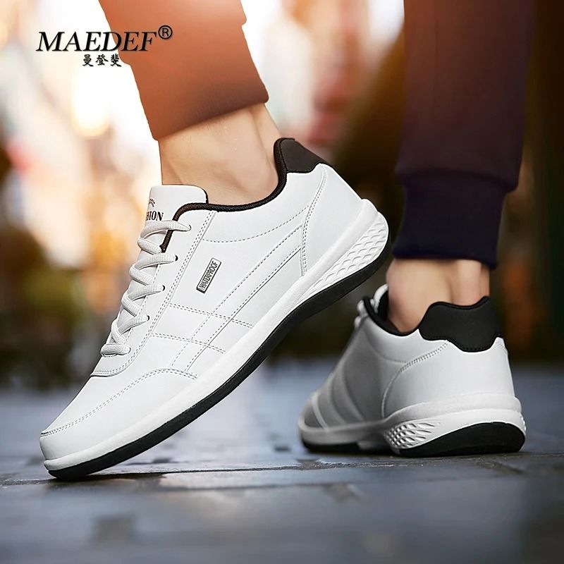 Mens Waterproof Leather Lace Up Casual Sneakers Comfortable Vulcanized Everyday Walking Shoes