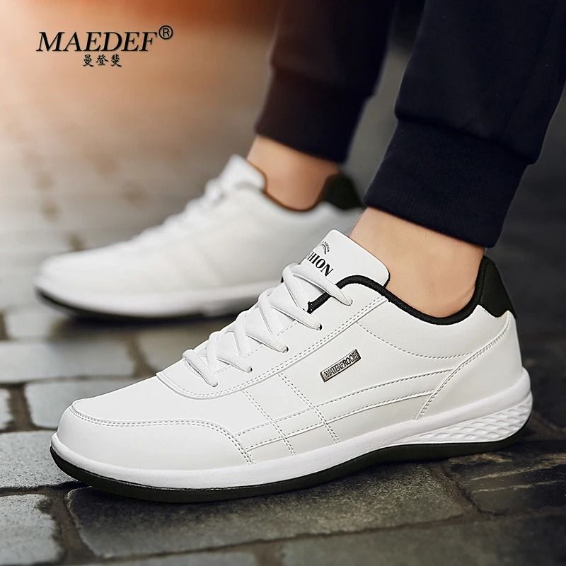 Mens Waterproof Leather Lace Up Casual Sneakers Comfortable Vulcanized Everyday Walking Shoes