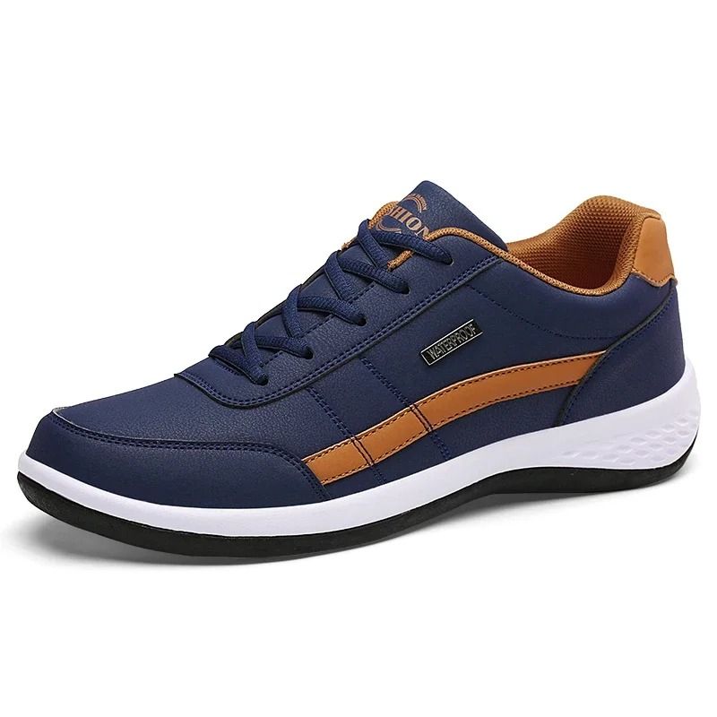 Mens Waterproof Leather Lace Up Casual Sneakers Comfortable Vulcanized Everyday Walking Shoes