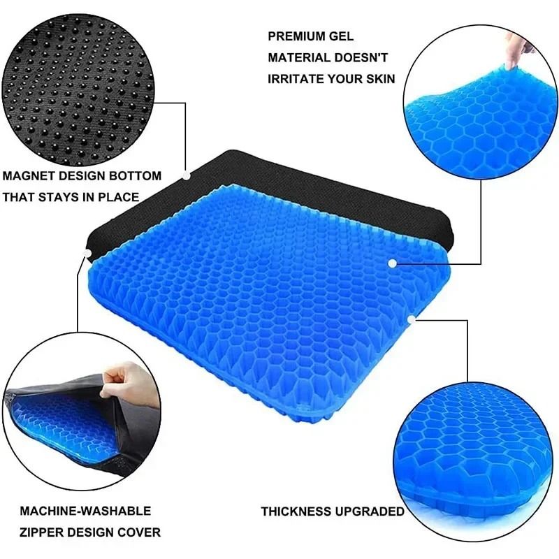 Double Thick Gel Seat Cushion for Pressure Relief and Cooling Comfort