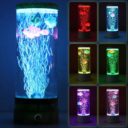Moving Fish Lamp with Color Changing LED Aquarium Night Light for Bedroom Desk and Kids Room