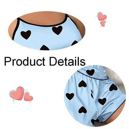 Womens Summer Pajama Set with Heart Print T Shirt and Shorts