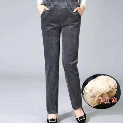 Women's Fleece Lined Corduroy Pants for Winter Warmth and Style