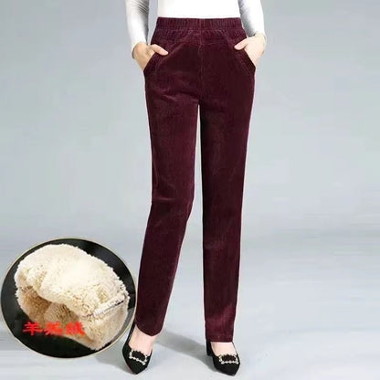 Women's Fleece Lined Corduroy Pants for Winter Warmth and Style