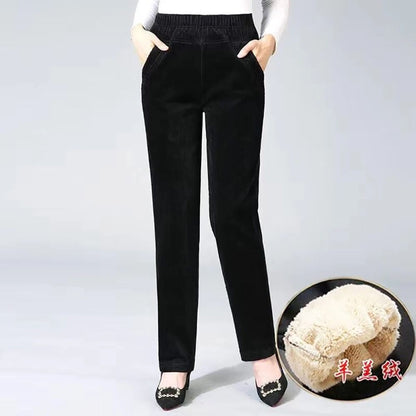 Women's Fleece Lined Corduroy Pants for Winter Warmth and Style