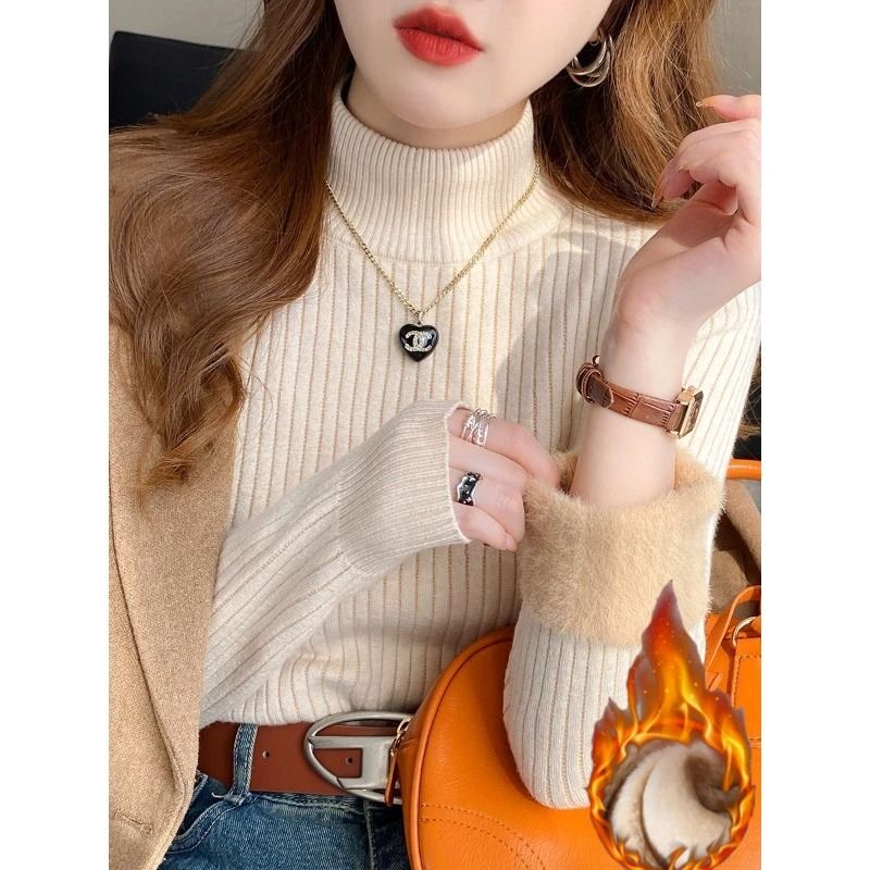 Womens Velvet Lined Turtleneck Thermal Sweater for Winter Warmth and Style