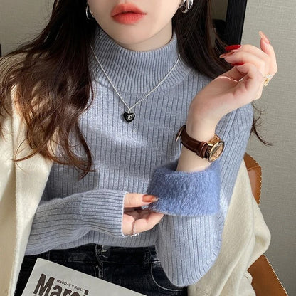 Womens Velvet Lined Turtleneck Thermal Sweater for Winter Warmth and Style
