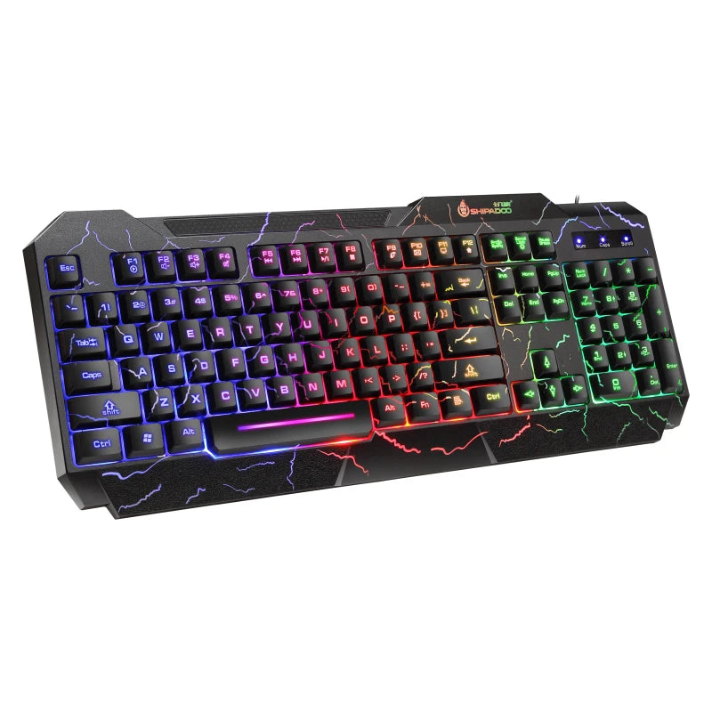 RGB Backlit Shipadoo 104-Key Mechanical Wired Gaming Keyboard and Mouse Set, Waterproof Black Crackle Finish