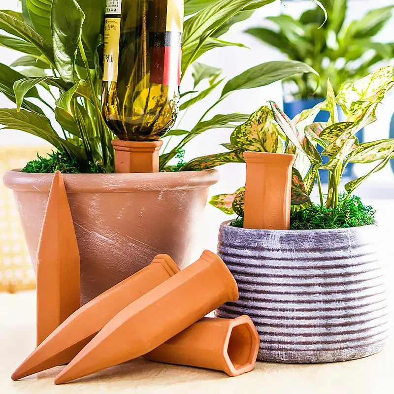 Terracotta Self Watering Plant Stakes for Indoor & Outdoor Plants