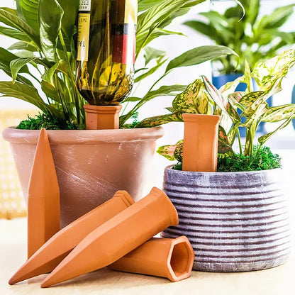 Terracotta Self Watering Plant Stakes for Indoor & Outdoor Plants