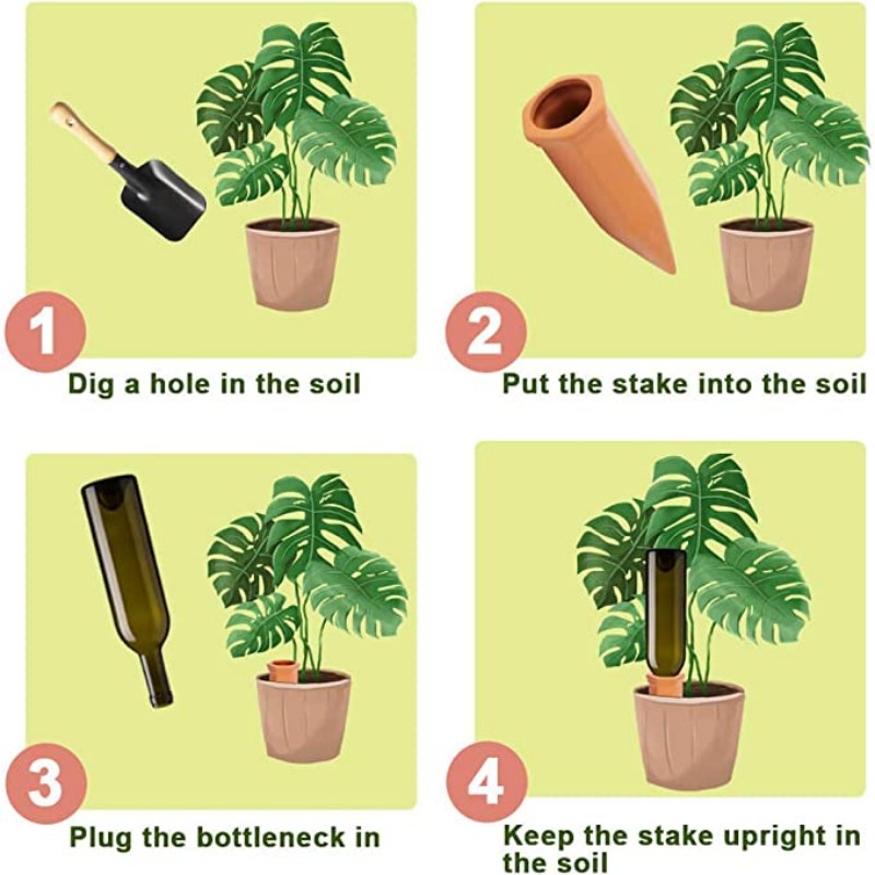 Terracotta Self Watering Plant Stakes for Indoor & Outdoor Plants