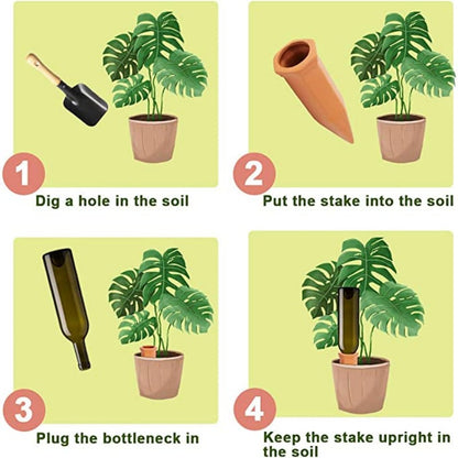 Terracotta Self Watering Plant Stakes for Indoor & Outdoor Plants