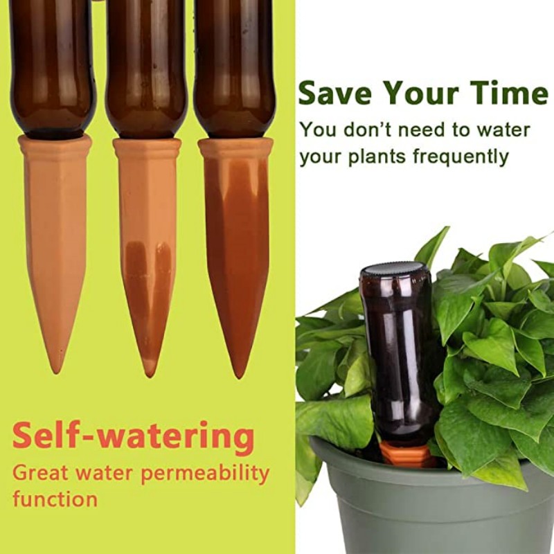 Terracotta Self Watering Plant Stakes for Indoor & Outdoor Plants