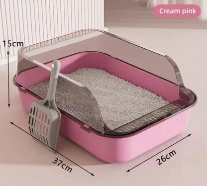 Semi-Enclosed Cat Litter Box with Splash Guard and Cleaning Basin