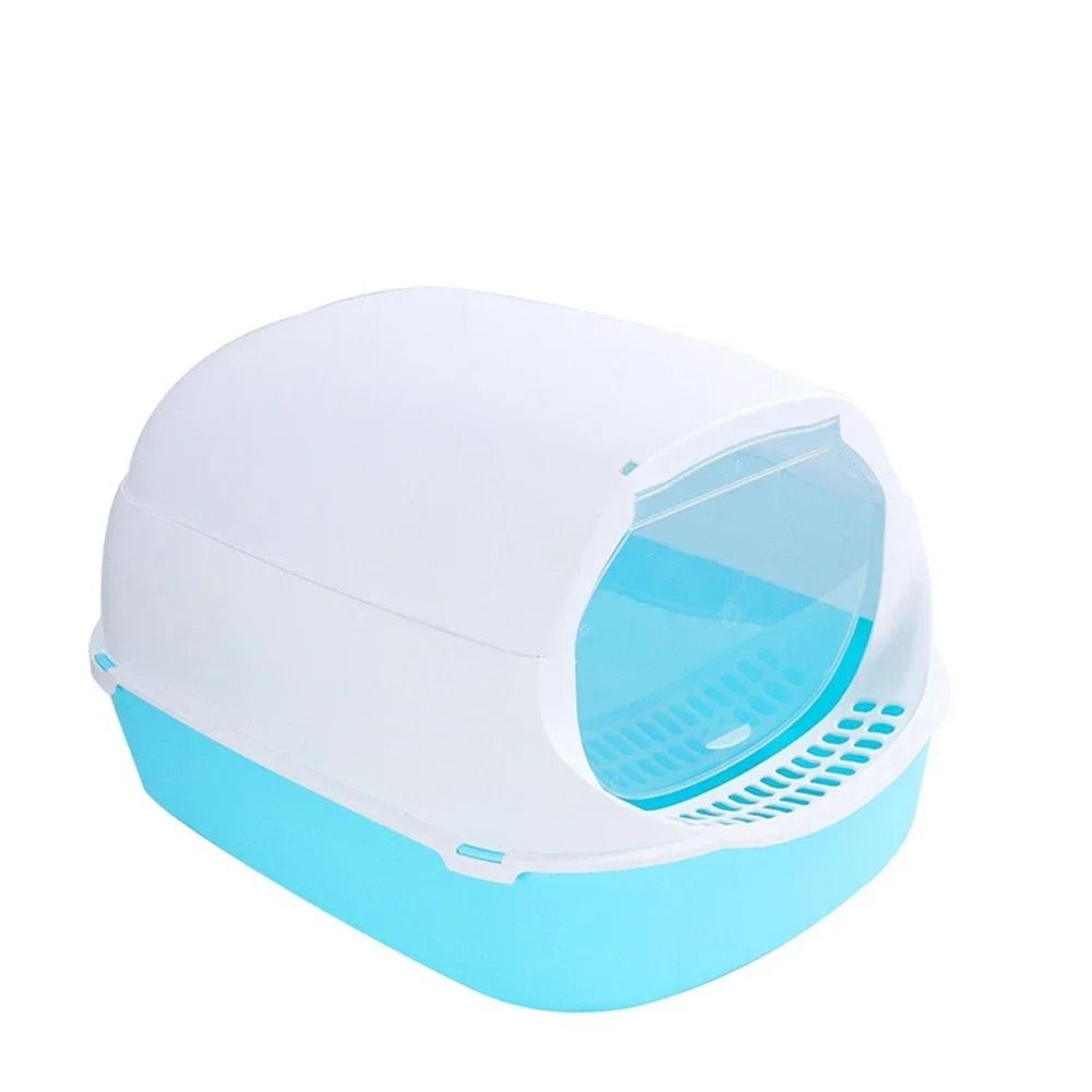 Semi-Enclosed Cat Litter Box with Splash Guard and Cleaning Basin