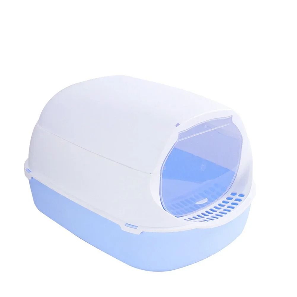 Semi-Enclosed Cat Litter Box with Splash Guard and Cleaning Basin