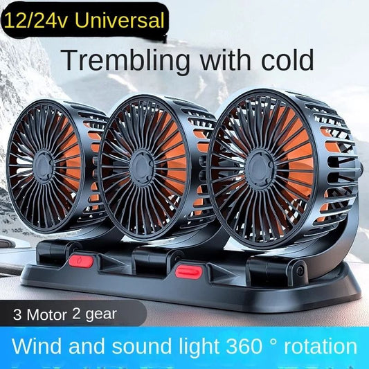 Adjustable Multi-Head Car Fan with USB or 12V Power