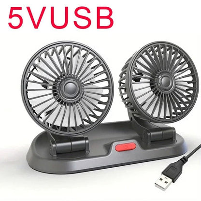 Adjustable Multi-Head Car Fan with USB or 12V Power