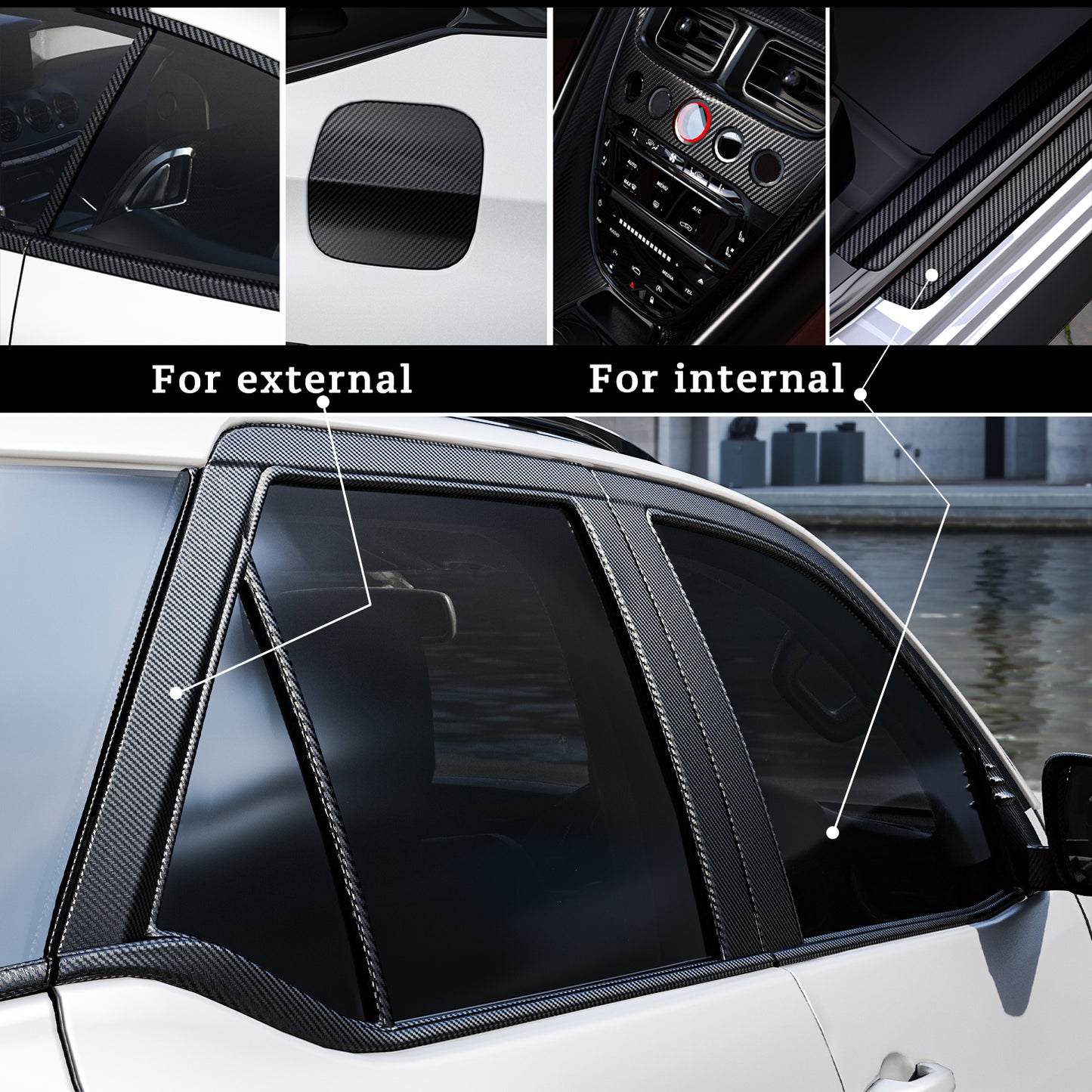 Nano Carbon Fiber Car 3D Tape Mirror Protector Strip, Waterproof Adhesive for Scratch Protection