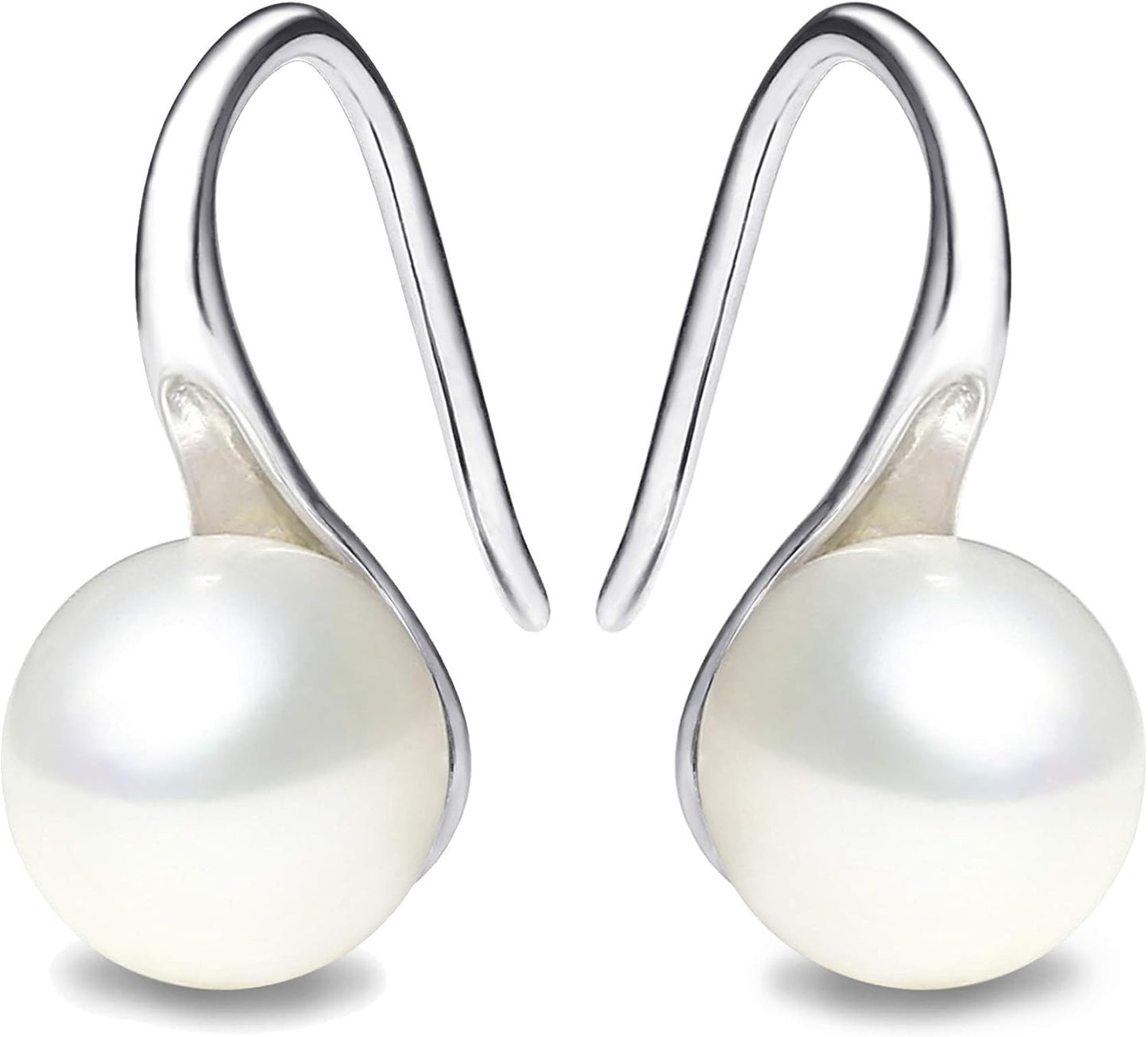 Silver Plated Gold Plated Hoop Freshwater Pearl Drop Earrings, Handpicked White Cultured Pearl Dangle Jewelry for Women