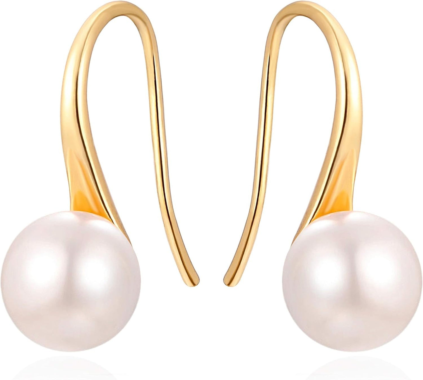 Silver Plated Gold Plated Hoop Freshwater Pearl Drop Earrings, Handpicked White Cultured Pearl Dangle Jewelry for Women