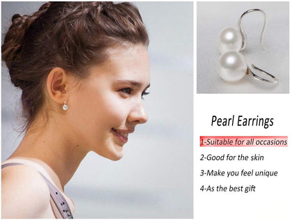 Silver Plated Gold Plated Hoop Freshwater Pearl Drop Earrings, Handpicked White Cultured Pearl Dangle Jewelry for Women