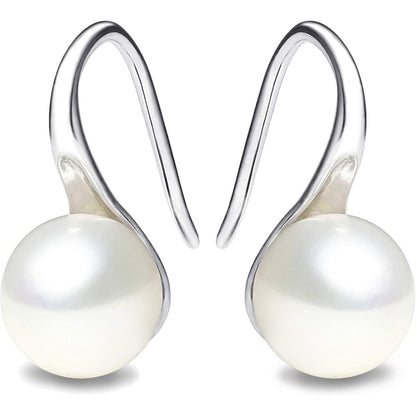 Silver Plated Gold Plated Hoop Freshwater Pearl Drop Earrings, Handpicked White Cultured Pearl Dangle Jewelry for Women