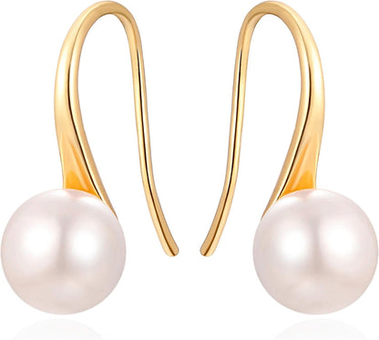 Silver Plated Gold Plated Hoop Freshwater Pearl Drop Earrings, Handpicked White Cultured Pearl Dangle Jewelry for Women