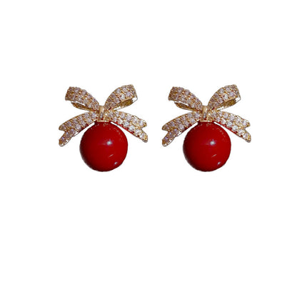 Sparkling Rhinestone Bow Pearl Stud Earrings, Light Luxury Fashion Jewelry for Women, Perfect Gift for Wedding, Birthday
