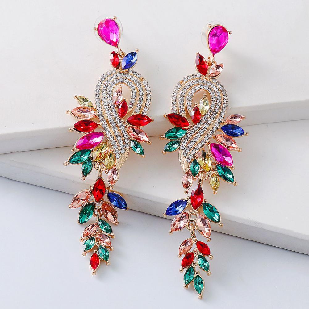 1 Pair Geometric Faux Crystal Dangle Earrings, Elegant Long Drop Rhinestone Earrings for Weddings & Special Occasions