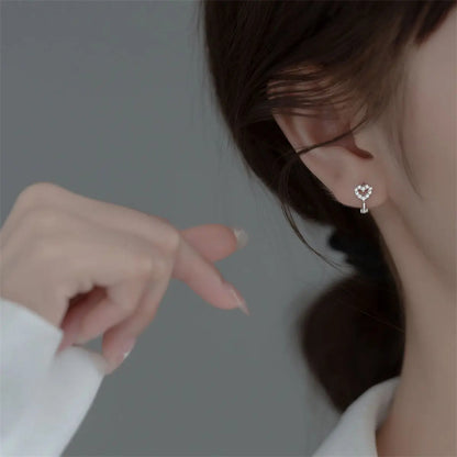 Trendy Cute Sweet Hollow Heart Zircon Hoop Earrings for Women, Classic Shiny Stud Earrings, Fashion Small Ear Buckle
