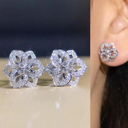 CAOSHI Delicate Hollow-Out Flower Stud Earring Brilliant Cubic Zirconia Luxury Jewelry for Women, Perfect for Engagement