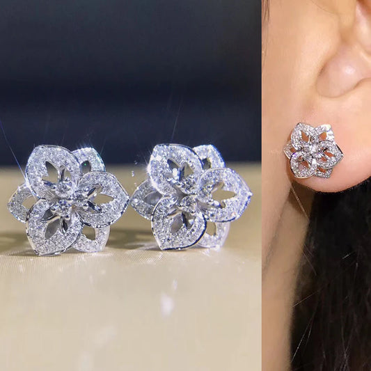 CAOSHI Delicate Hollow-Out Flower Stud Earring Brilliant Cubic Zirconia Luxury Jewelry for Women, Perfect for Engagement