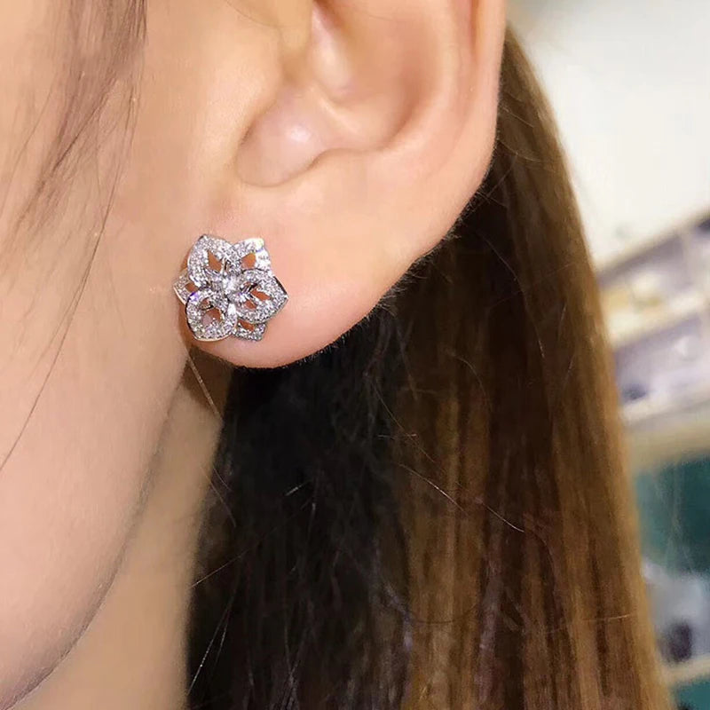 CAOSHI Delicate Hollow-Out Flower Stud Earring Brilliant Cubic Zirconia Luxury Jewelry for Women, Perfect for Engagement