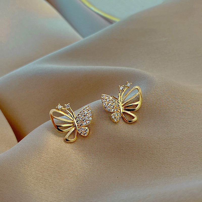 XIYAWANG Gold Color Cubic Zircon Butterfly Stud Earrings, Simple Geometric Studs for Women, Girls, Elegant Party Jewelry