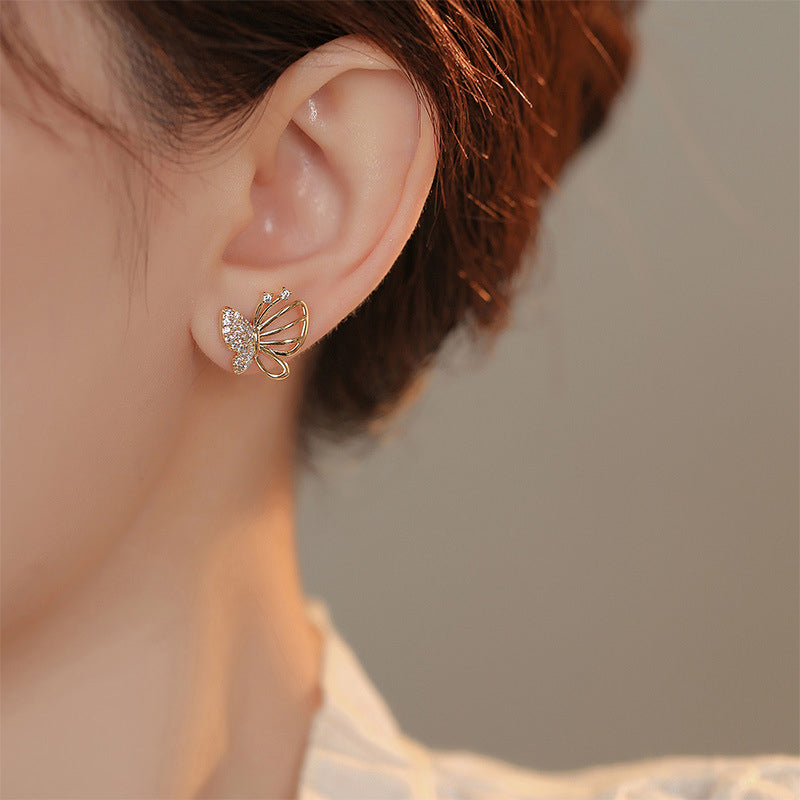 XIYAWANG Gold Color Cubic Zircon Butterfly Stud Earrings, Simple Geometric Studs for Women, Girls, Elegant Party Jewelry