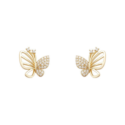 XIYAWANG Gold Color Cubic Zircon Butterfly Stud Earrings, Simple Geometric Studs for Women, Girls, Elegant Party Jewelry