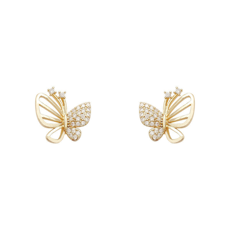 XIYAWANG Gold Color Cubic Zircon Butterfly Stud Earrings, Simple Geometric Studs for Women, Girls, Elegant Party Jewelry