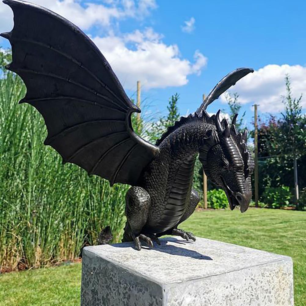 Majestic Garden Dragon Statue Fountain, Bronze Resin Water Feature Sculpture for Outdoor & Home Garden Decoration