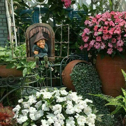 Naughty Garden Gnome Statue, Elf Out The Door Tree Hugger for Home & Yard Decor