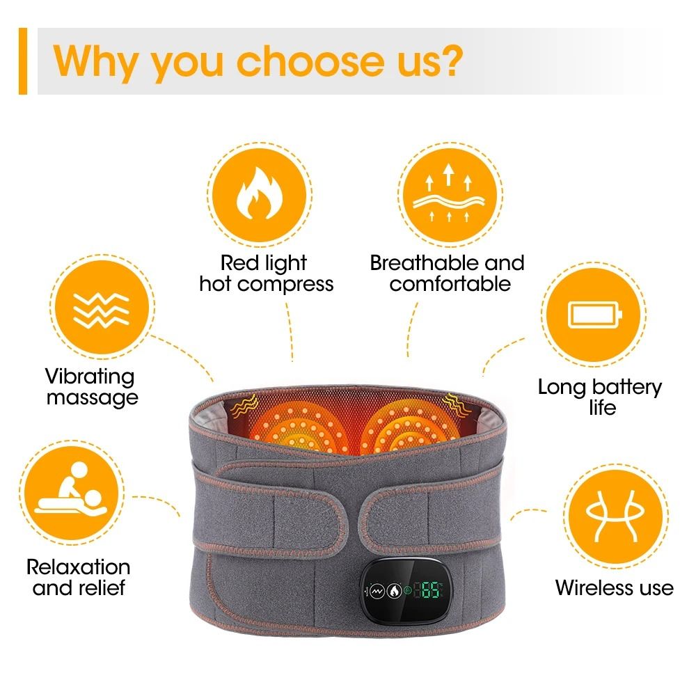 Heating Vibration Waist Massager Belt with Red Light and Lumbar Support
