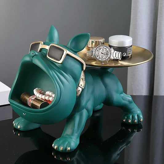 Bulldog Resin Storage Tray Statue for Home Decor Dog Figurine Sculpture for Keys Jewelry Coins and Entryway Use