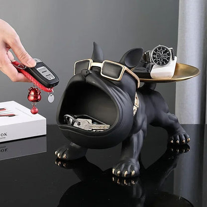 Bulldog Resin Storage Tray Statue for Home Decor Dog Figurine Sculpture for Keys Jewelry Coins and Entryway Use