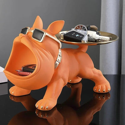 Bulldog Resin Storage Tray Statue for Home Decor Dog Figurine Sculpture for Keys Jewelry Coins and Entryway Use