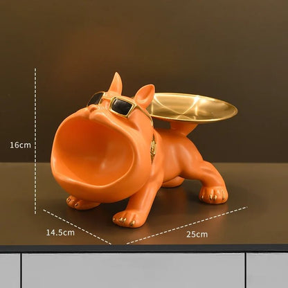 Bulldog Resin Storage Tray Statue for Home Decor Dog Figurine Sculpture for Keys Jewelry Coins and Entryway Use
