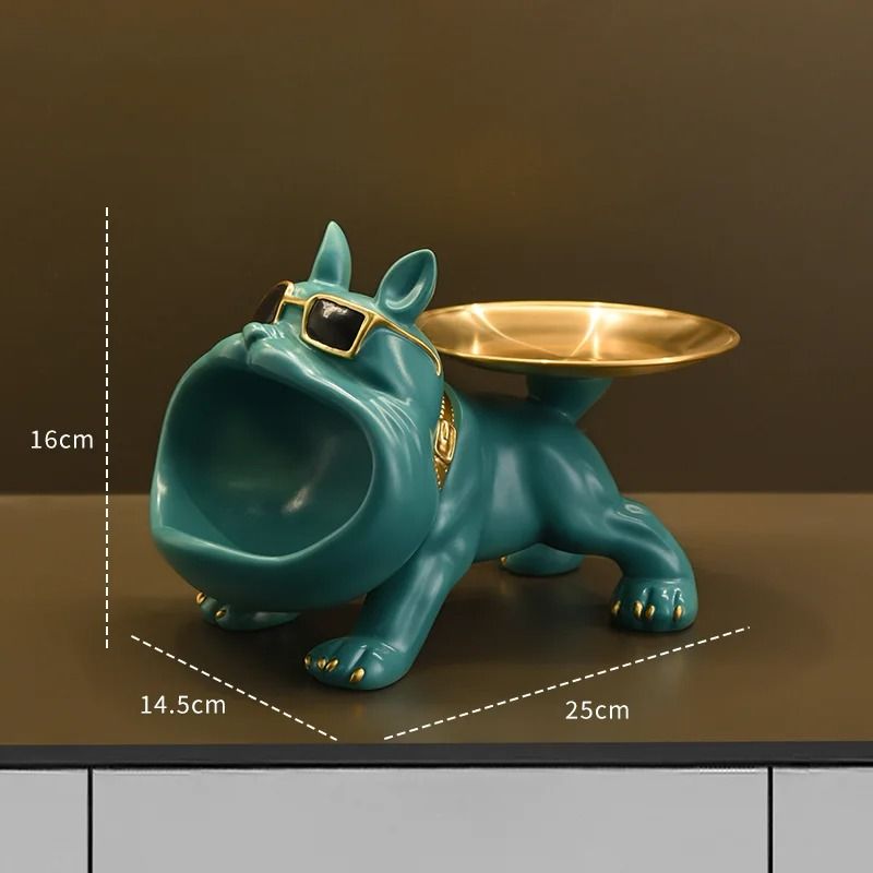 Bulldog Resin Storage Tray Statue for Home Decor Dog Figurine Sculpture for Keys Jewelry Coins and Entryway Use