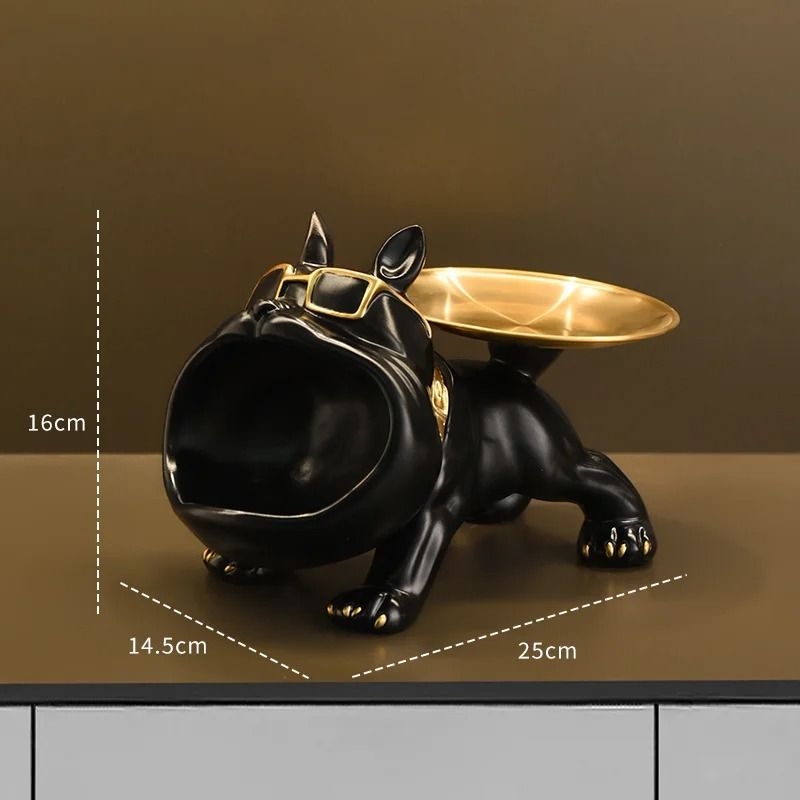 Bulldog Resin Storage Tray Statue for Home Decor Dog Figurine Sculpture for Keys Jewelry Coins and Entryway Use
