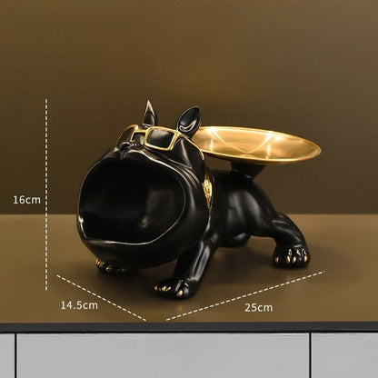 Bulldog Resin Storage Tray Statue for Home Decor Dog Figurine Sculpture for Keys Jewelry Coins and Entryway Use