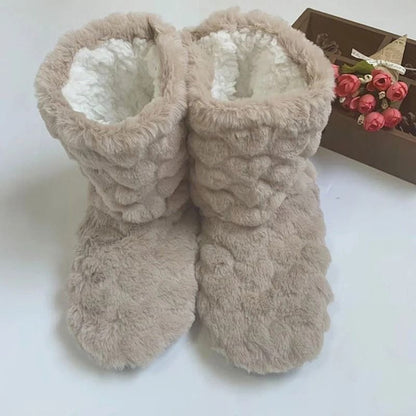Winter Velvet Slipper Socks for Women with Anti Slip Sole Thick Lining High Tube Design for Indoor Floor Comfort